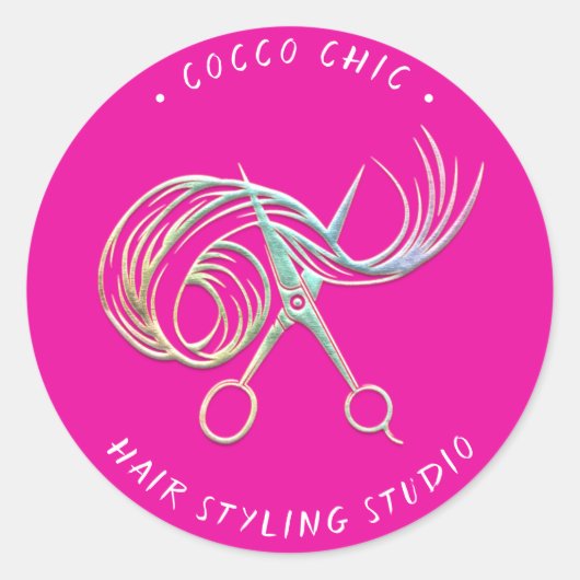 Schaar Haar Logo Naam Dank u Holograf Pinky Ronde Sticker (Voorkant)