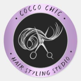 Schaar Haar Logo Naam Dank u Paarse Grijs Ronde Sticker