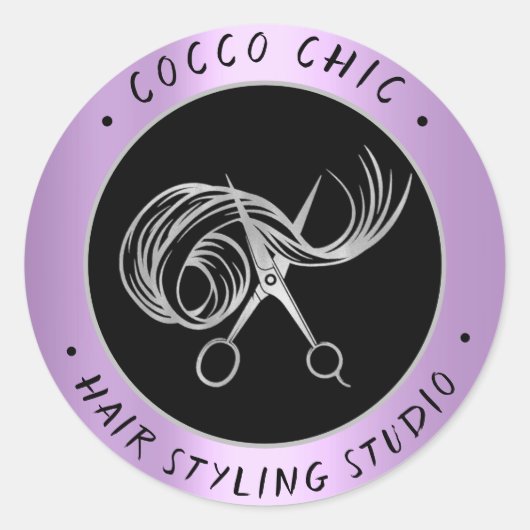 Schaar Haar Logo Naam Dank u Paarse Grijs Ronde Sticker (Voorkant)