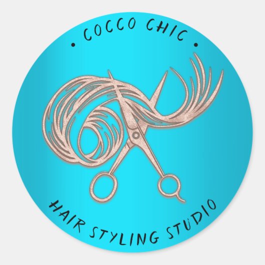 Schaar Haar Logo Naam Dank u Roos Blauw Ronde Sticker (Voorkant)