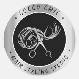 Schaar Haar Logo Naam Dank u Silver Grey Ronde Sticker