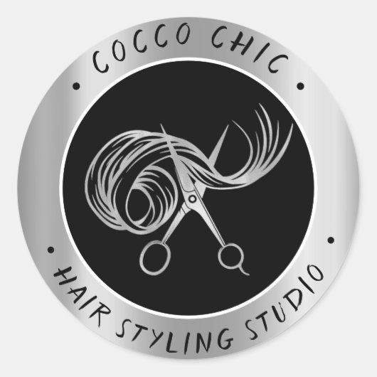 Schaar Haar Logo Naam Dank u Silver Grey Ronde Sticker (Voorkant)