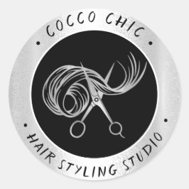 Schaar Haar Logo Naam Dank u Silver Grey Ronde Sticker