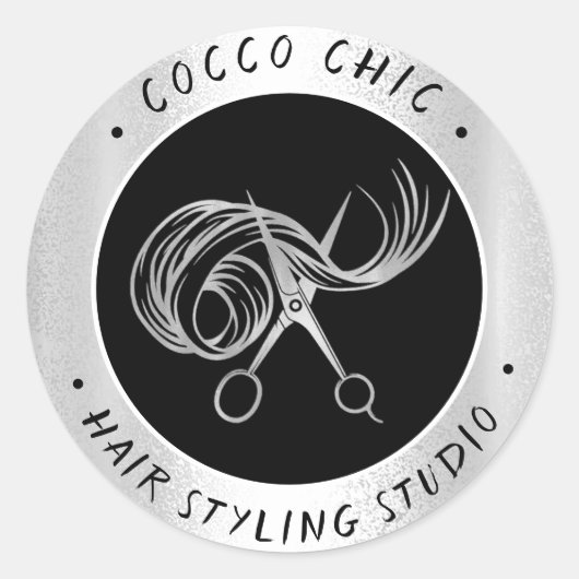 Schaar Haar Logo Naam Dank u Silver Grey Ronde Sticker (Voorkant)