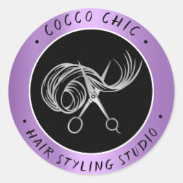 Schaar Haar Logo Naam Dank u Zilver Paarse Ronde Sticker