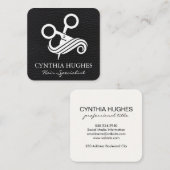 Schaar haar Logo | zwart leder Vierkante Visitekaartje (Voorkant / Achterkant)