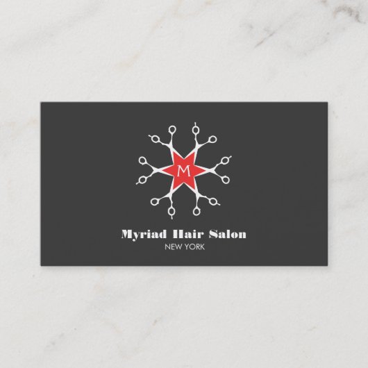 Schaar Haar Stylist Haarsalon Zwart Monogram Visitekaartje (Voorkant)