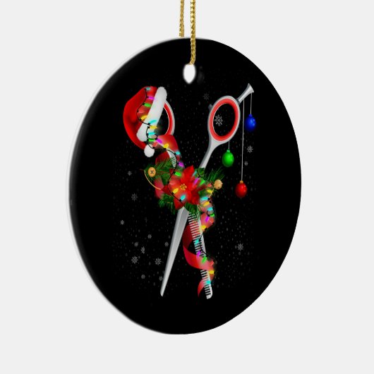 Schaar Haarstylist Santa Kerstmis Haar Stylist H Keramisch Ornament (Rechts)