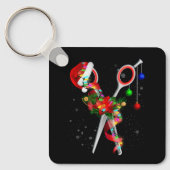 Schaar Haarstylist Santa Kerstmis Haar Stylist H Sleutelhanger (Voorkant)