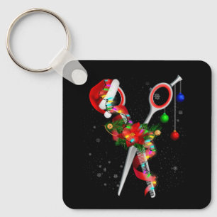 Schaar Haarstylist Santa Kerstmis Haar Stylist H Sleutelhanger