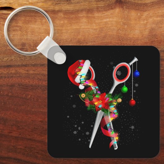 Schaar Haarstylist Santa Kerstmis Haar Stylist H Sleutelhanger (Voorkant)