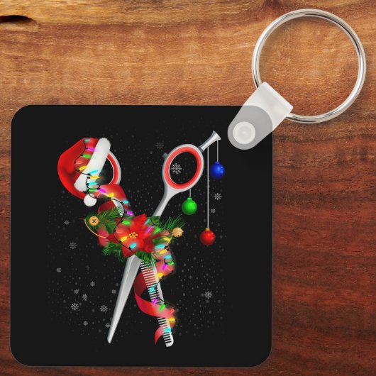 Schaar Haarstylist Santa Kerstmis Haar Stylist H Sleutelhanger (Achterkant)