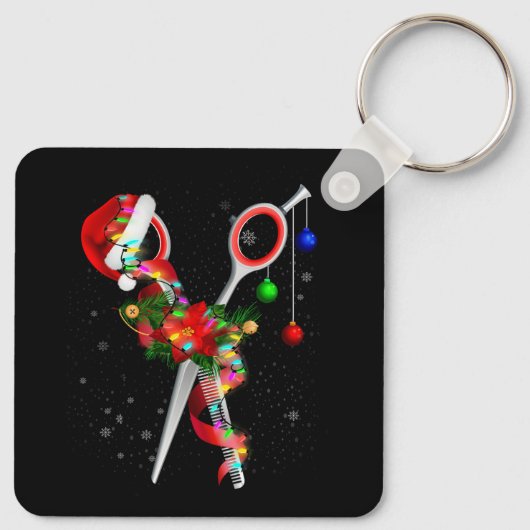 Schaar Haarstylist Santa Kerstmis Haar Stylist H Sleutelhanger (Achterkant)