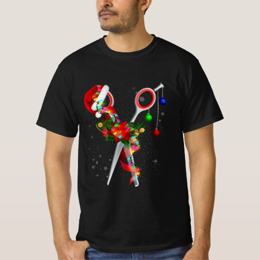 Schaar Haarstylist Santa Kerstmis Haar Stylist H T-shirt (Voorkant)