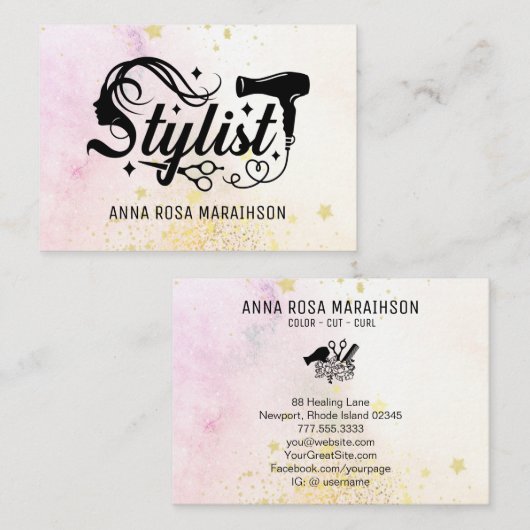 *~* Schaar Hart Glitter Droger AP6 Visitekaartje (Voorkant / Achterkant)