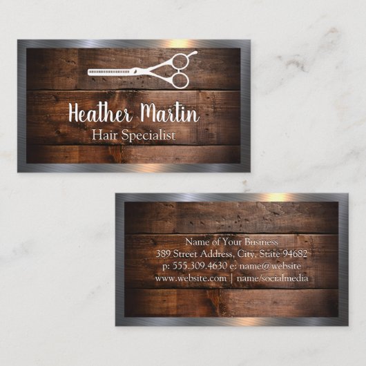 schaar | Hout en metaalhoudend Lijst Visitekaartje (Voorkant / Achterkant)