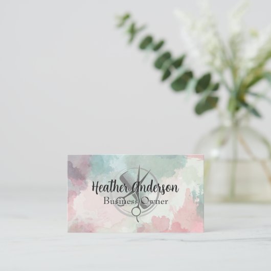 Schaar Kam Logo | Waterverf Achtergrond Afsprakenkaartje (Staand voorkant)