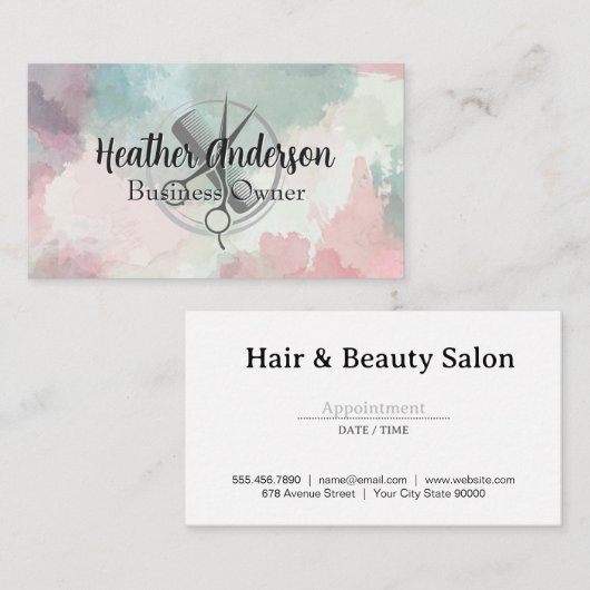 Schaar Kam Logo | Waterverf Achtergrond Afsprakenkaartje (Voorkant / Achterkant)