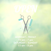 Schaar & Kam Wit Teal Kapsalon Openingsuren Raamsticker (Vel 3)