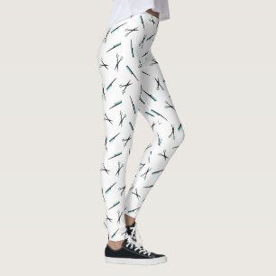 Schaar & kammen Patroon - Wit Zwart Turkoois Leggings