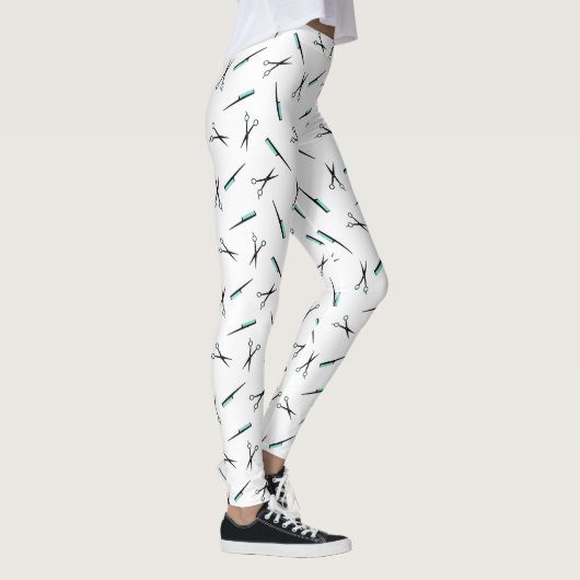 Schaar & kammen Patroon - Wit Zwart Turkoois Leggings (Rechts)