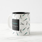 Schaar & kammen - Turquoise Zwart - Naam toevoegen Tweekleurige Koffiemok (Voorkant links)