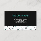 Schaar & kammen - Turquoise zwarte haarstyliste Visitekaartje (Achterkant)