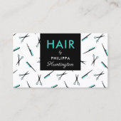 Schaar & kammen - Turquoise zwarte haarstyliste Visitekaartje (Voorkant)