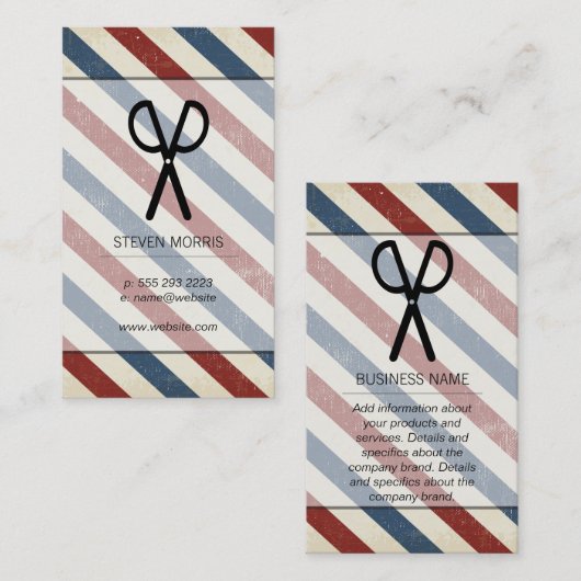 Schaar Kapper Strepen Vintage Visitekaartje (Voorkant / Achterkant)
