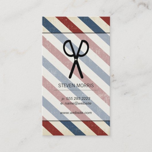 Schaar Kapper Strepen Vintage Visitekaartje (Voorkant)