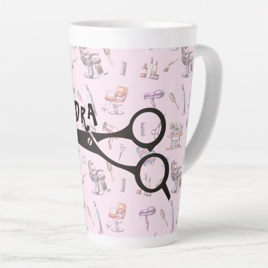 Schaar kapper stylist gepersonaliseerd latte mok (Rechterhoek)