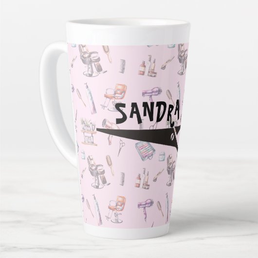 Schaar kapper stylist gepersonaliseerd latte mok (Linkerhoek)