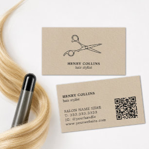 Schaar Kappersalon Beige Kraft Papier Qr Code Visitekaartje