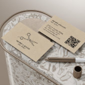 Schaar Kappersalon Beige Kraft Papier Qr Code Visitekaartje