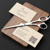 Schaar Kappersalon Beige Kraft Papier Qr Code Visitekaartje
