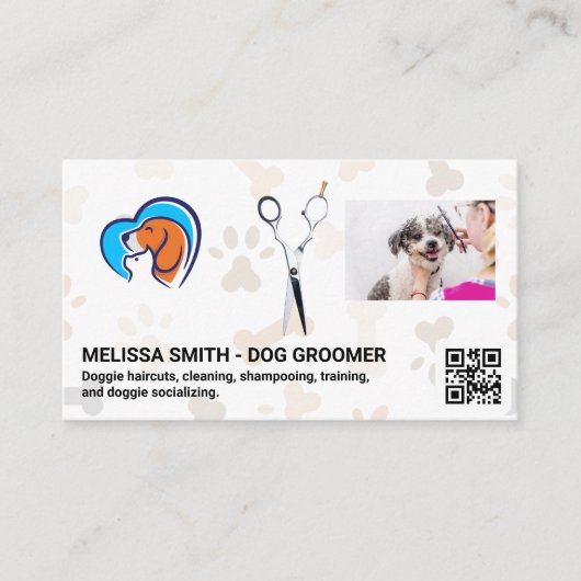 schaar | Kat Dog Love | Groomer | QR-code Visitekaartje (Voorkant)