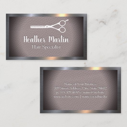 schaar | Leder | Visitekaartje metallisch Lijst (Voorkant / Achterkant)