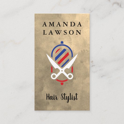 schaar | Logo Barber Pole | WATERVERF Visitekaartje (Voorkant)