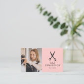 Schaar Logo Foto QR Code Roze Kapper Visitekaartje (Staand voorkant)
