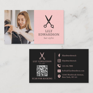 Schaar Logo Foto QR Code Roze Kapper Visitekaartje