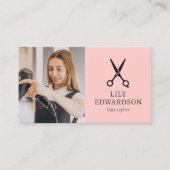 Schaar Logo Foto QR Code Roze Kapper Visitekaartje (Voorkant)