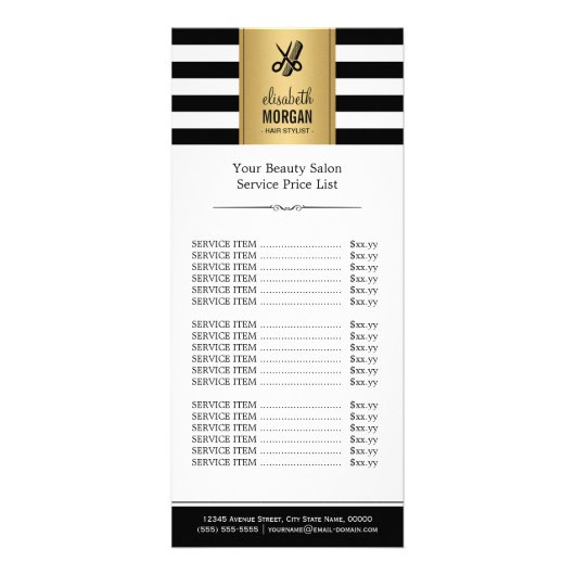 Schaar Logo Goud Zwart Wit Strepen Prijslijst Reclamekaart (Voorkant)