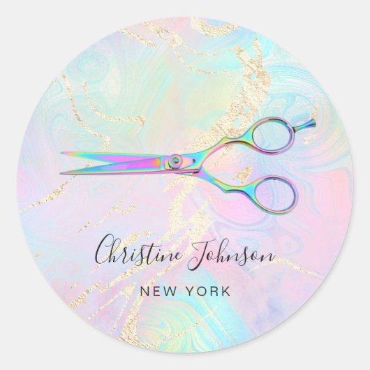 Schaar logo op nep holografisch ontwerp ronde sticker (Voorkant)