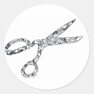 schaar met halsdoorsnede ronde sticker