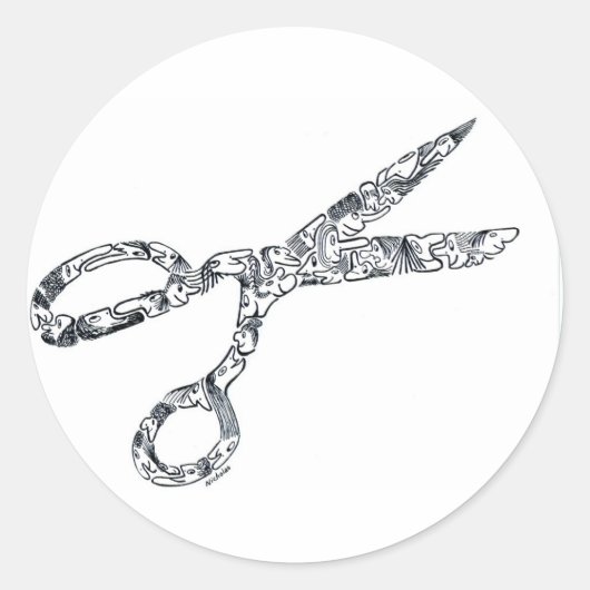 schaar met halsdoorsnede ronde sticker (Voorkant)