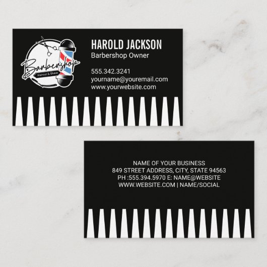 Schaar met kam voor herenkapper visitekaartje (Voorkant / Achterkant)