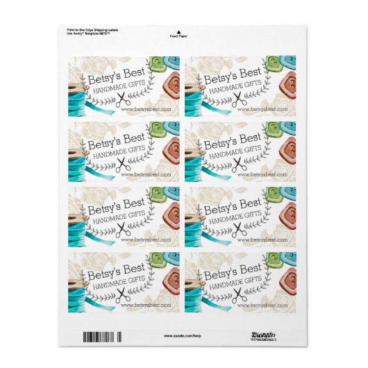 Schaar met lintknoppen, schuin naaiwerk etiket (Full Sheet)