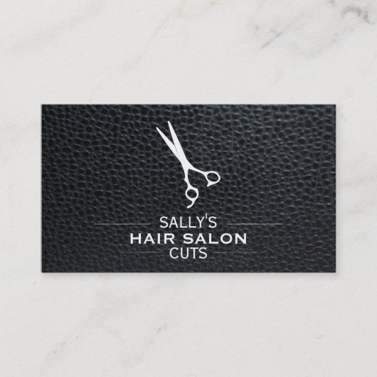 Schaar met schaar / leer visitekaartje (Voorkant)