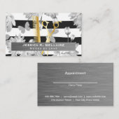 Schaar | Metaal geborsteld | Bloemen Vlinders Afsprakenkaartje (Voorkant / Achterkant)