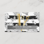 Schaar | Metaal geborsteld | Bloemen Vlinders Afsprakenkaartje (Voorkant)